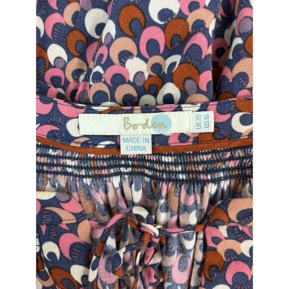 Boden women's 16 patterned 3/4 sleeve v-neck peasant blouse flowy pink navy - Picture 7 of 8